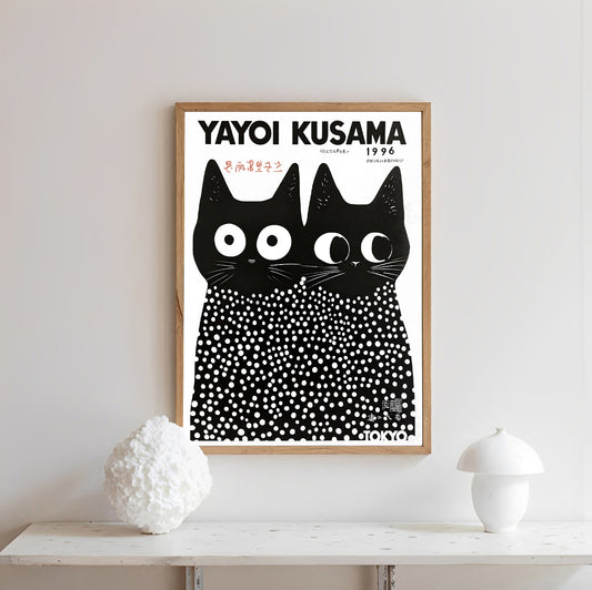 Yayoi Kusama Black Cat Art Print with Polka Dots