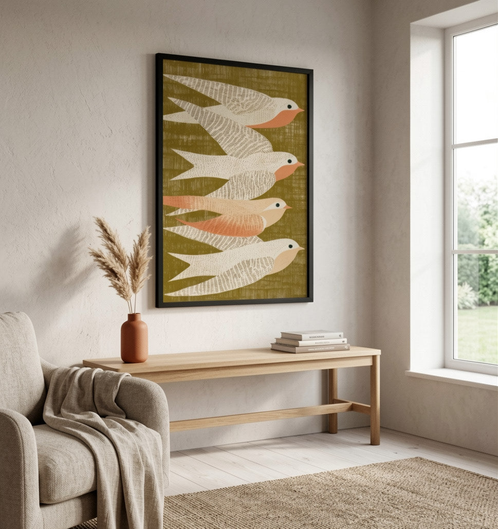 Scandinavian nature bird illustration print by PrintHaus for living room decor