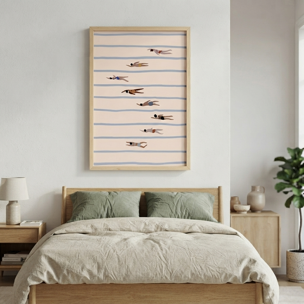 Minimalist Swimming Pool Art Print with Danish pastel swimming poster aesthetic.