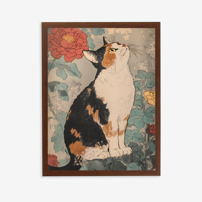 Vintage Japanese cat wall art print