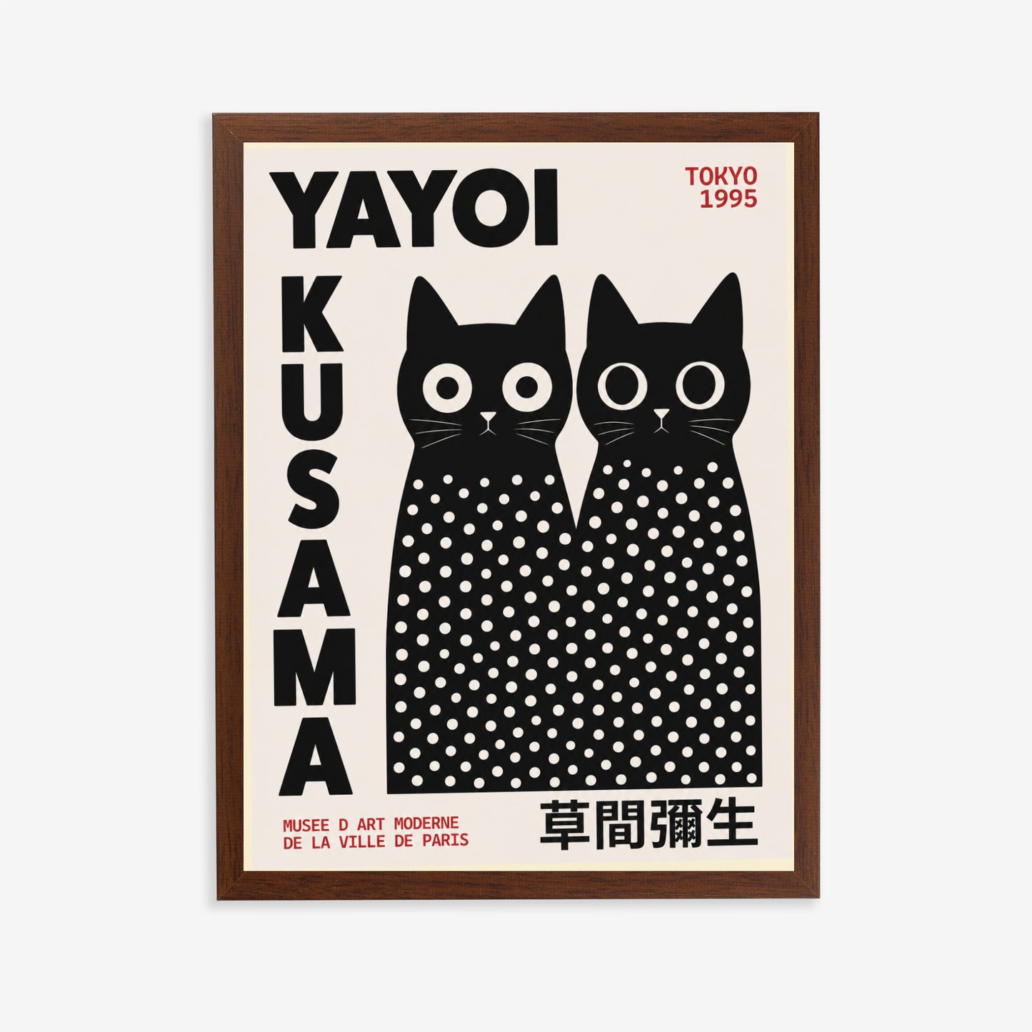 Framed Poster with Yayoi Kusama Inspired Black Cat Poster