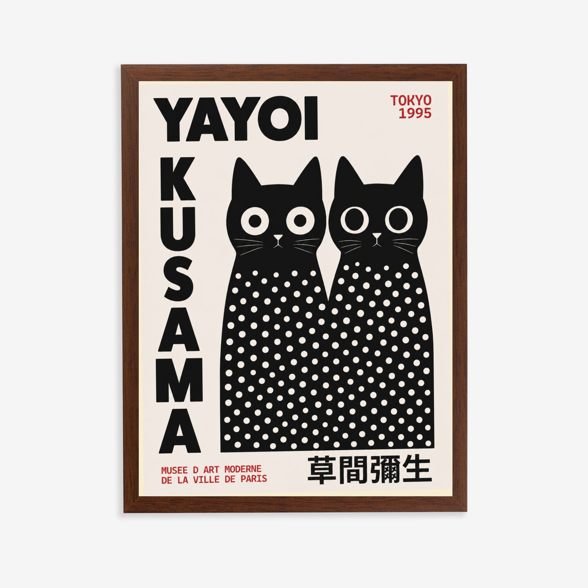 Framed Poster with Yayoi Kusama Inspired Black Cat Poster