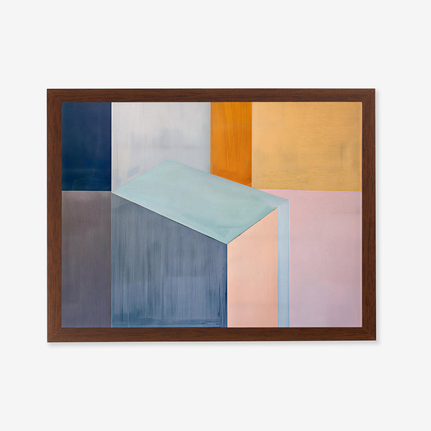 Abstract geometric composition wall art in muted pastel colors