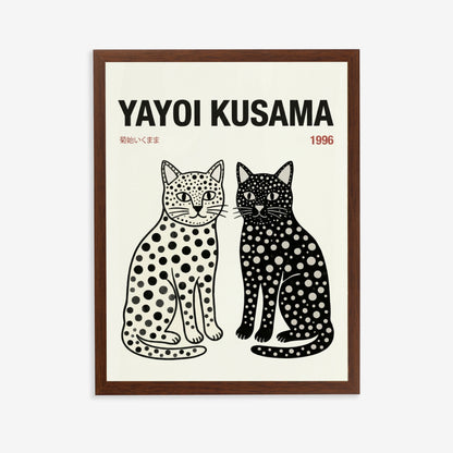 dark wood framed Whimsical modern cat decor print Yayoi Kusama inspired artwork PrintHaus wall art poster