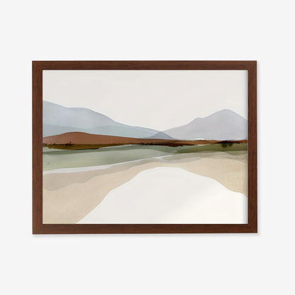 Framed abstract landscape art on a white wall