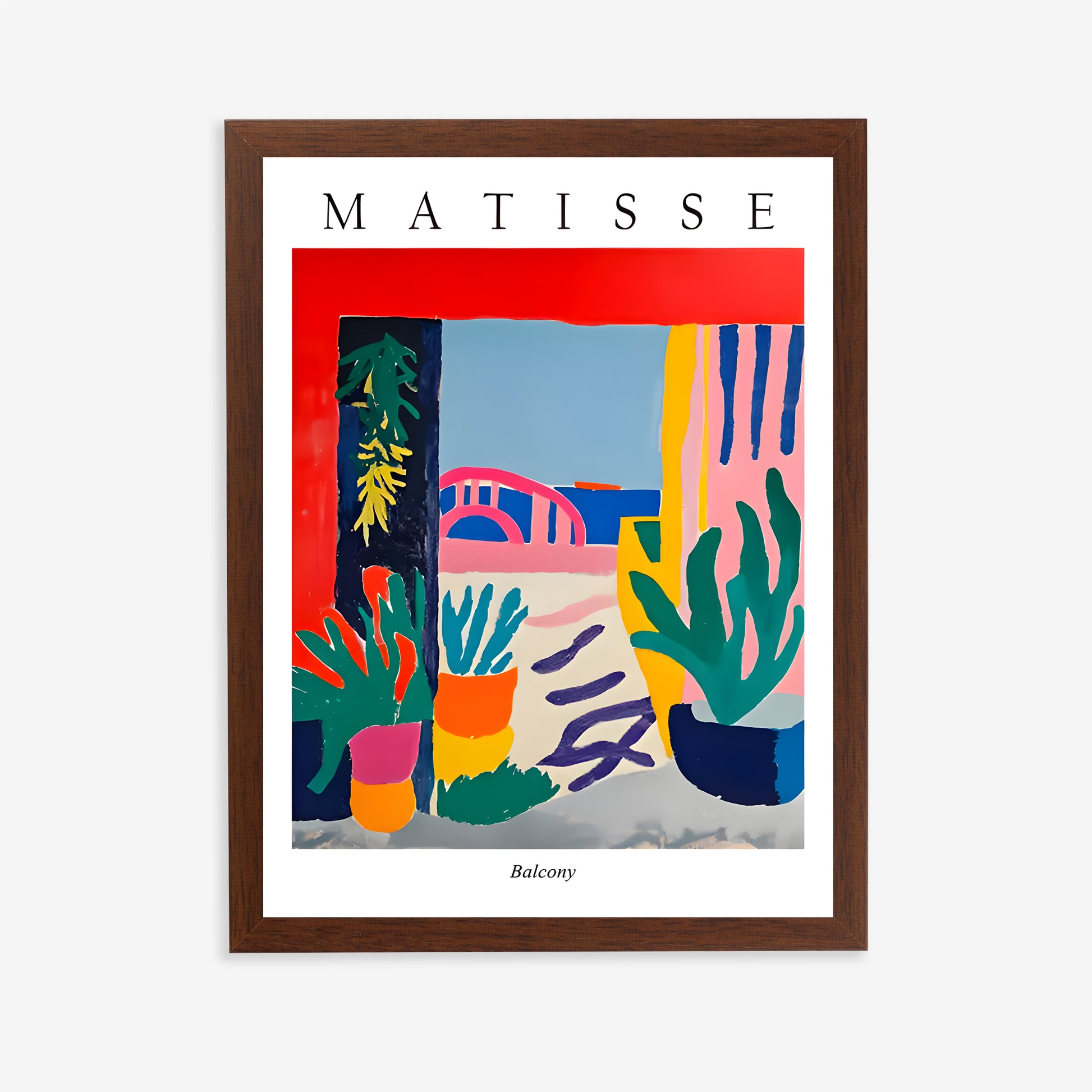 Framed Matisse artwork with colorful abstract design on a white background
