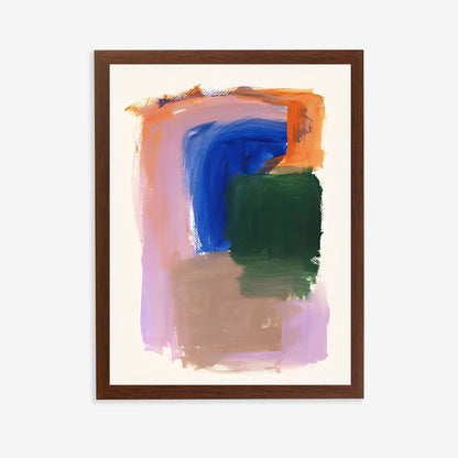 Framed abstract art with colorful brush strokes on a white background