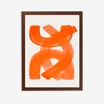 Framed abstract artwork with orange brush strokes on a white background