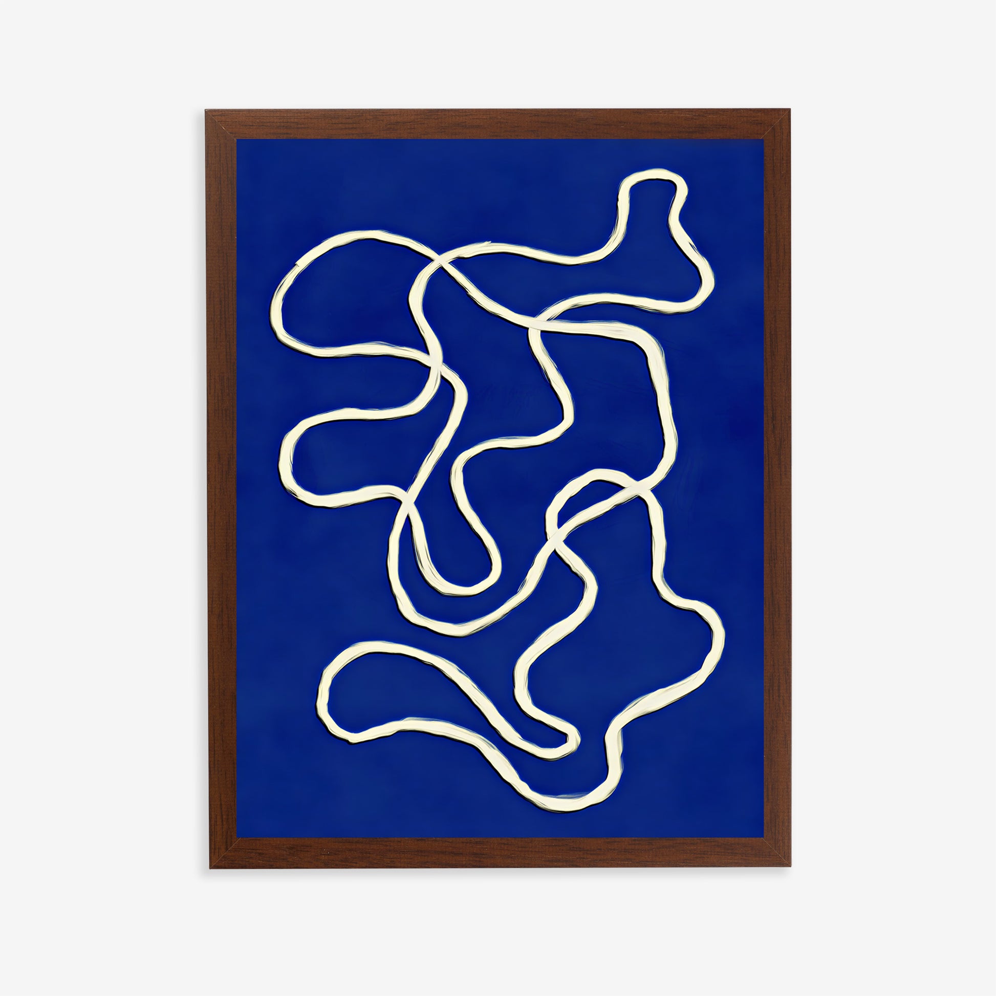 Framed abstract art with white lines on a blue background