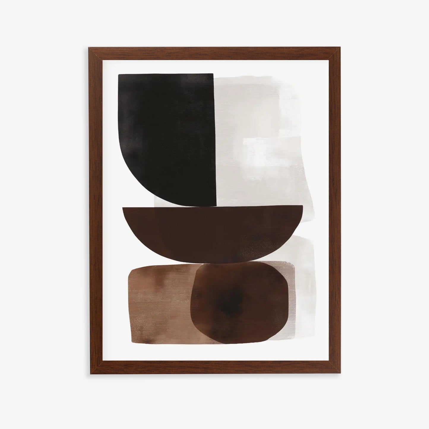 Framed abstract art with geometric shapes on a white background