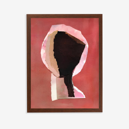 Framed abstract art with a pink and brown color scheme on a white background