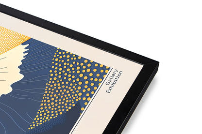 Framed abstract art print with geometric design on a white background