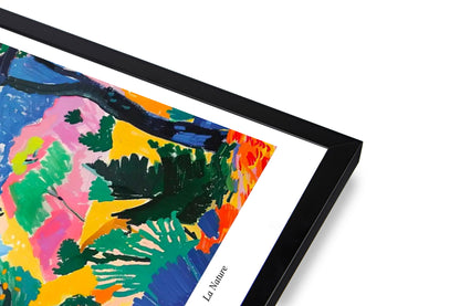 Framed colorful abstract painting with 'La Nature' text on a white background