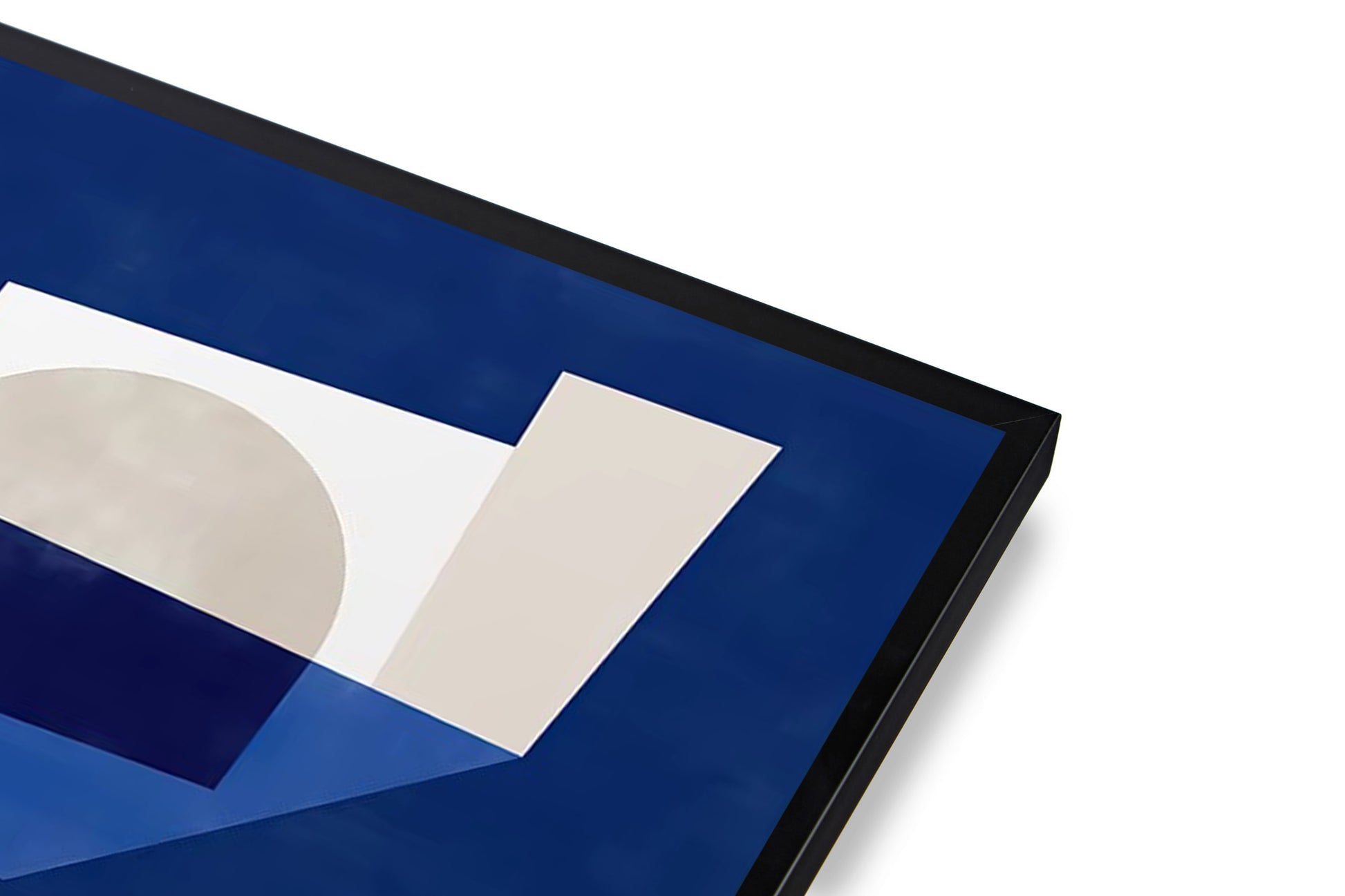 Abstract art piece with geometric shapes on a blue background