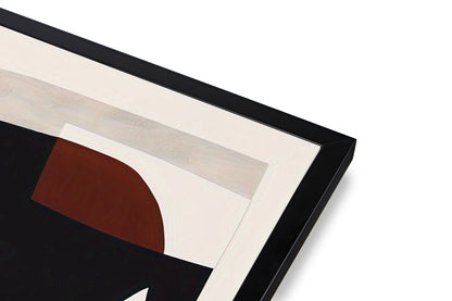 Framed abstract artwork with a black frame on a white background