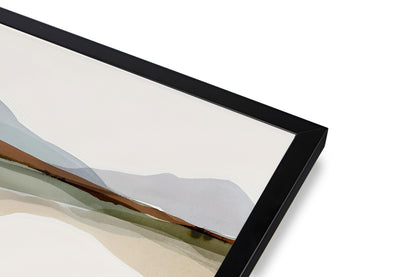 Framed abstract artwork with wavy lines on a white background