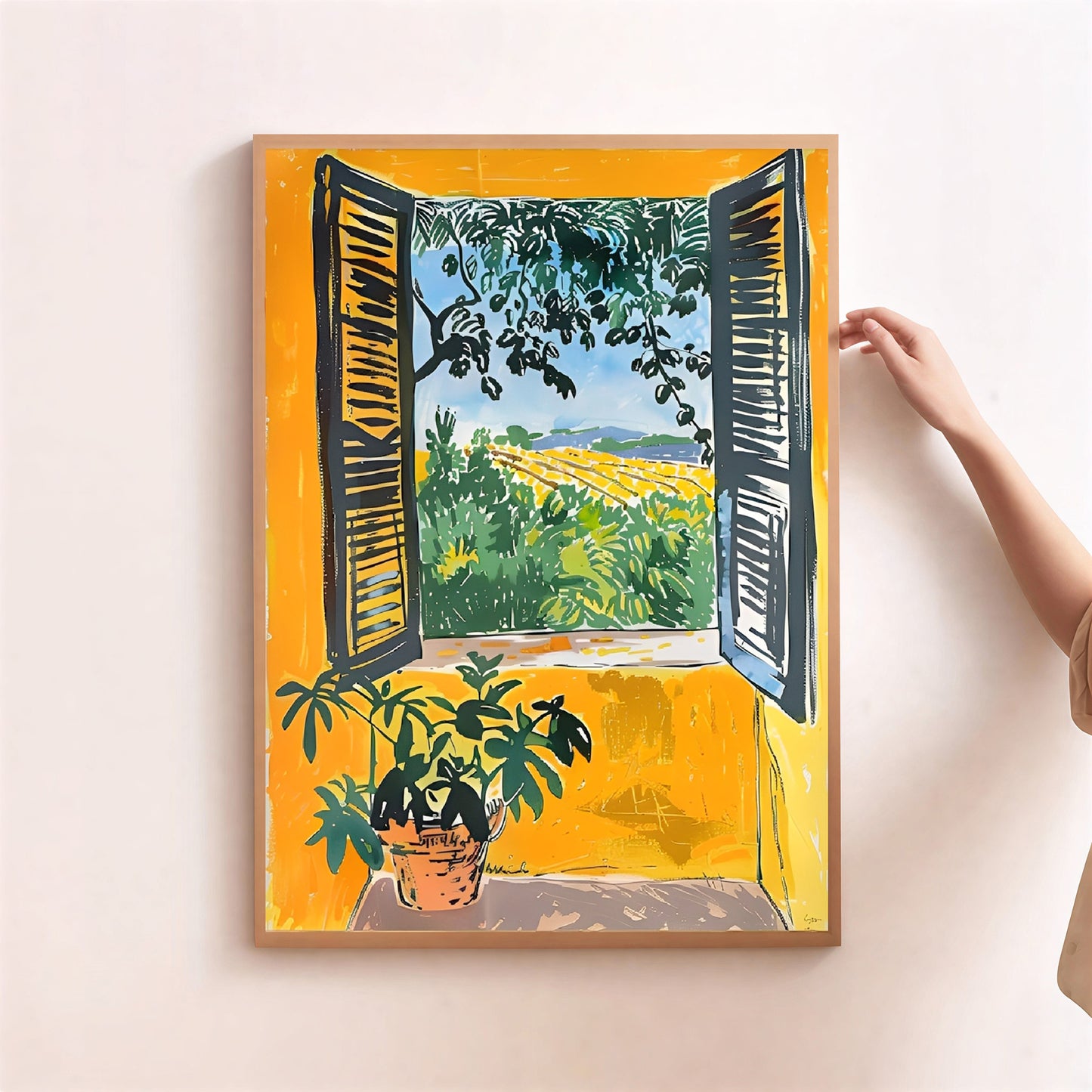 Nature-inspired Matisse window art with plant pot