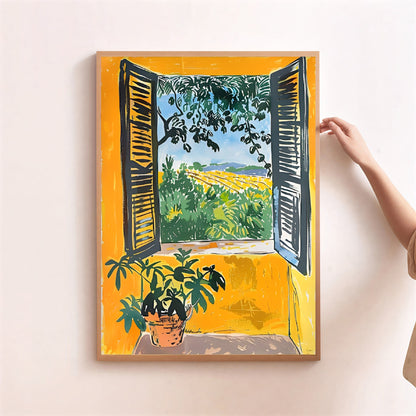 Nature-inspired Matisse window art with plant pot