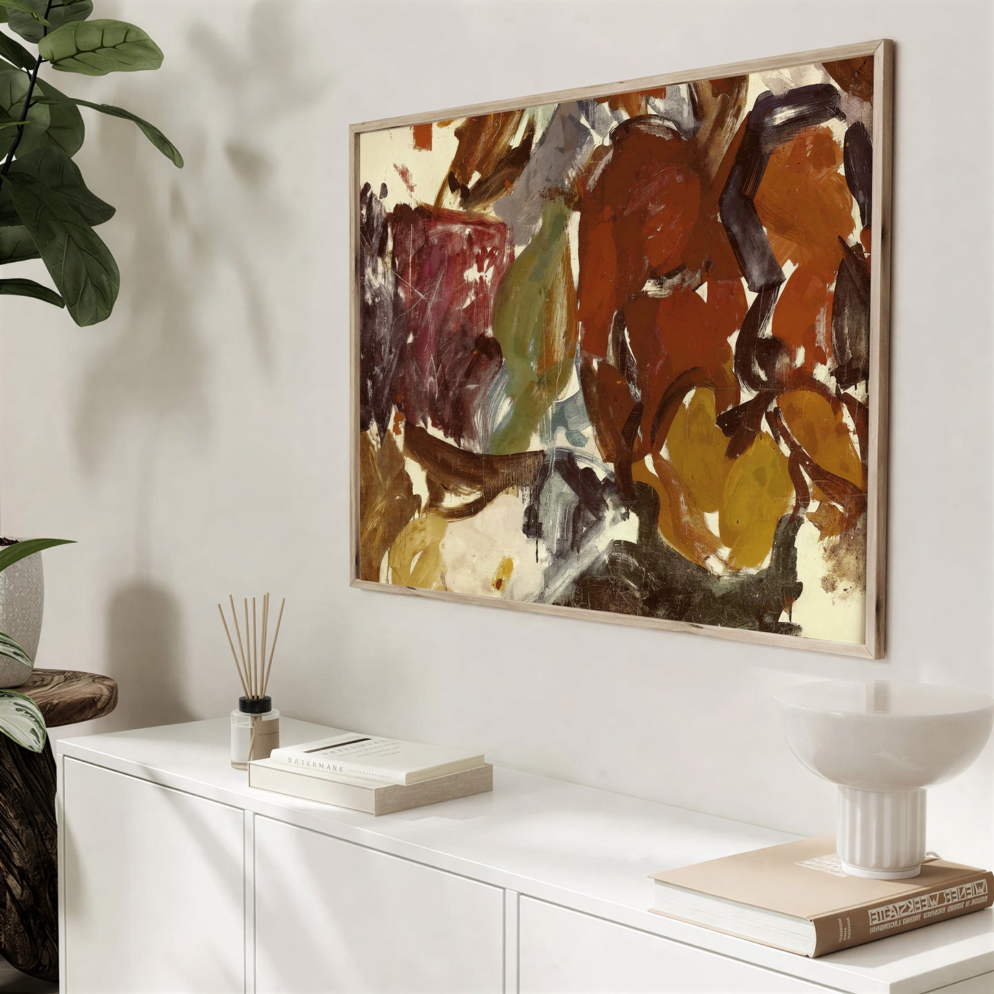 Rustic modern abstract wall art in warm neutral autumn colors