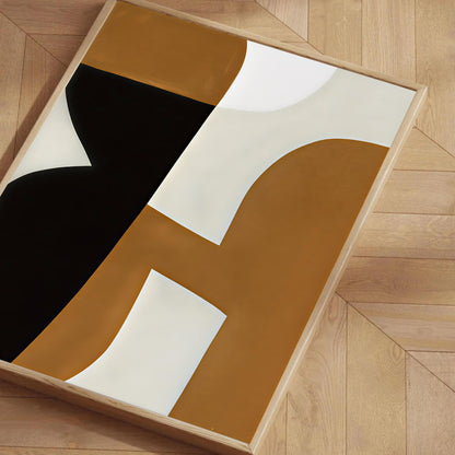 Abstract art piece on a wooden floor