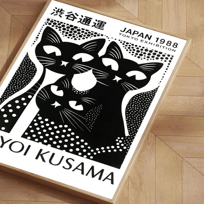 Polka dot inspired Japanese cat art wall poster