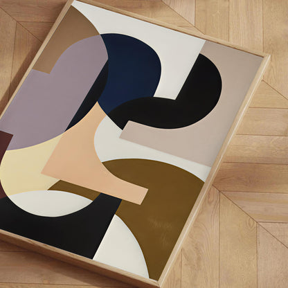 Abstract art print on a wooden floor