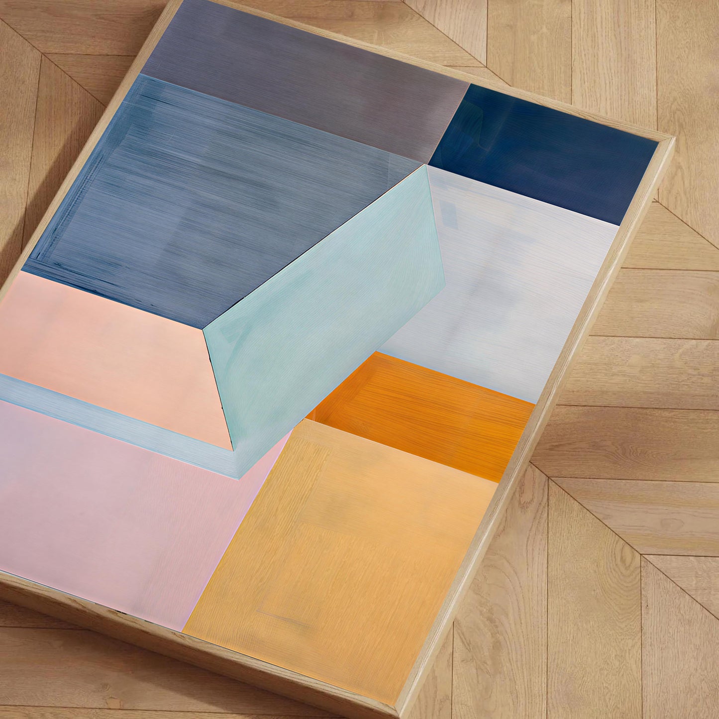 modern interior geometric wall poster oak framed