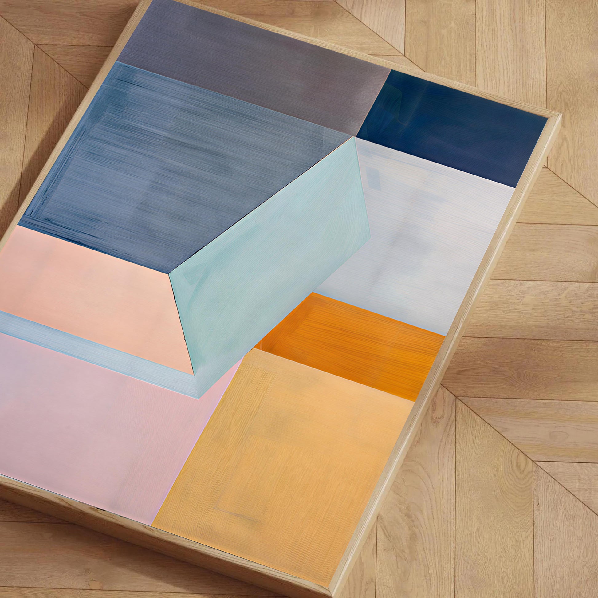 modern interior geometric wall poster oak framed