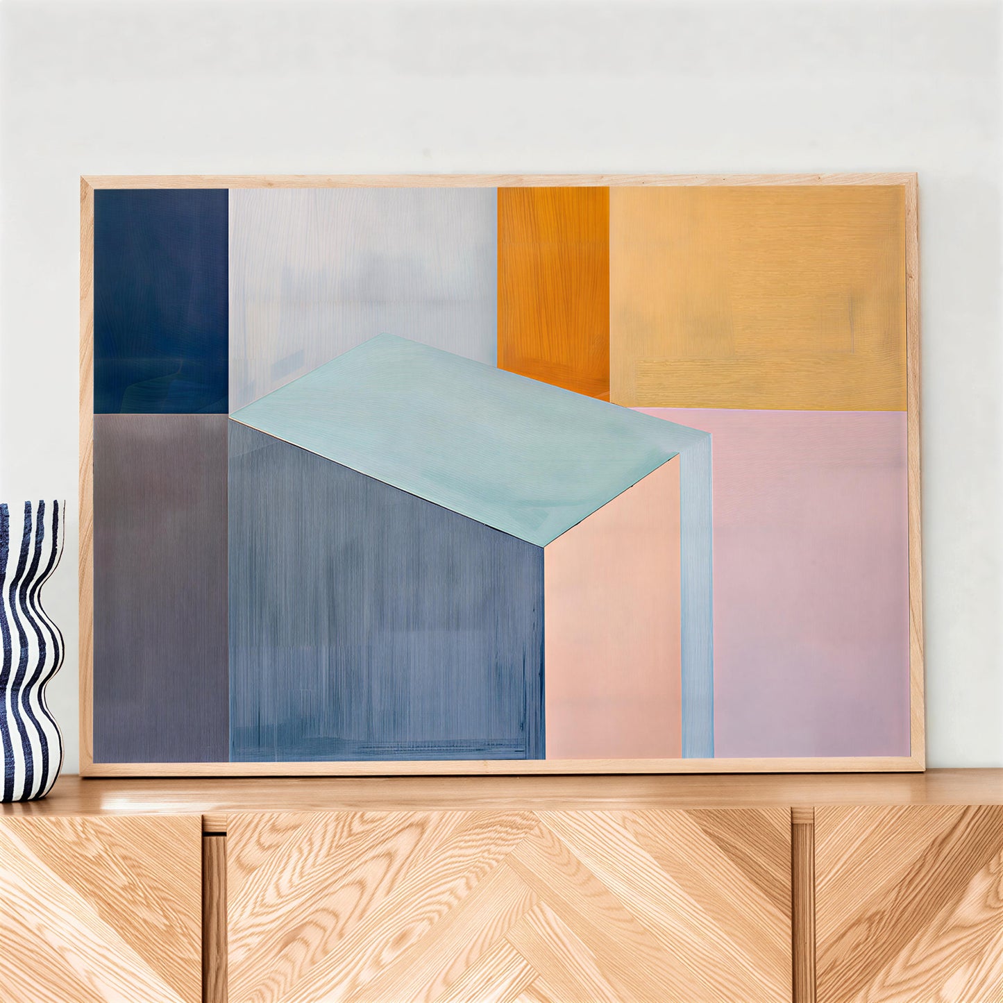 Framed geometric abstract art print for modern home decor