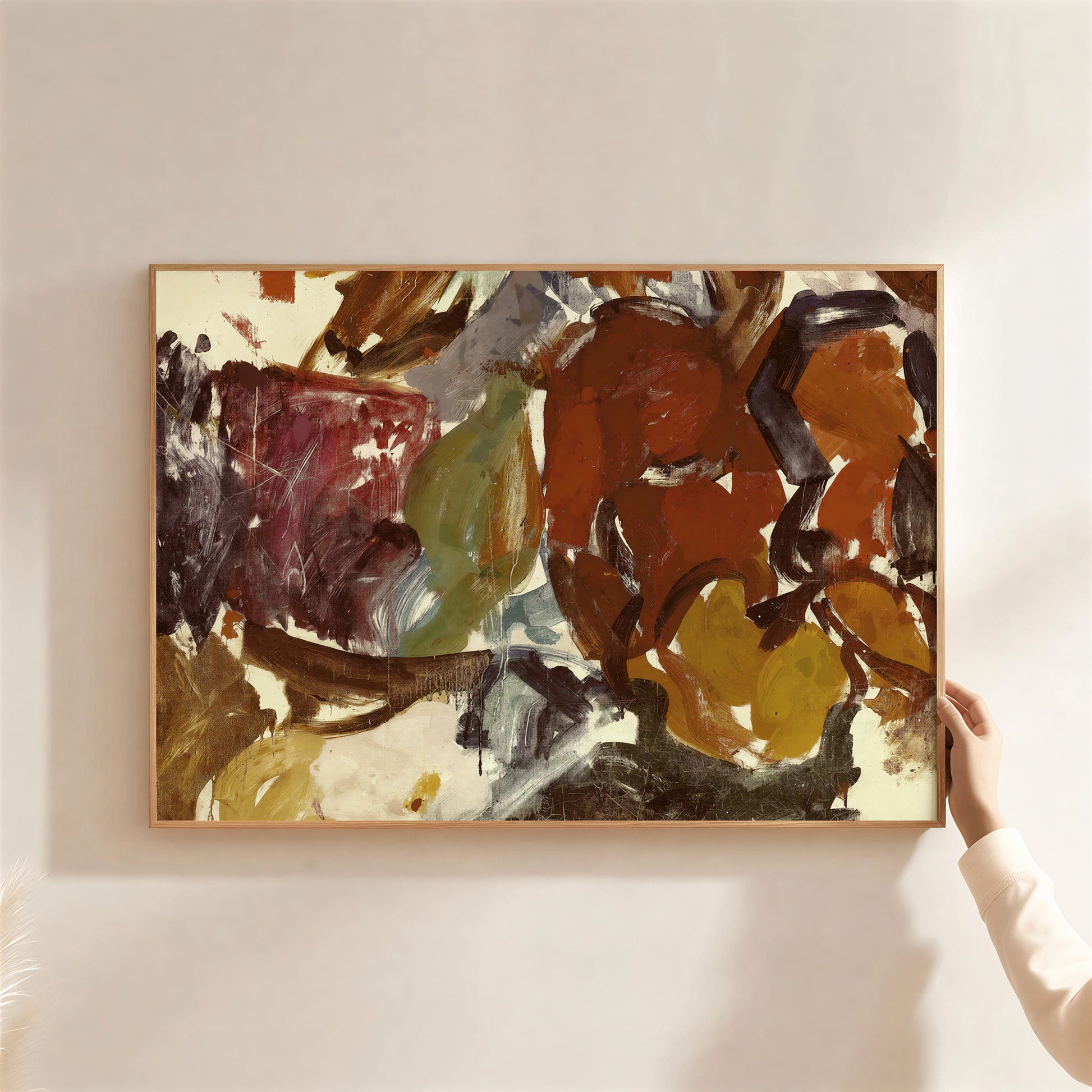 Terracotta and ochre abstract artwork for cozy interior design