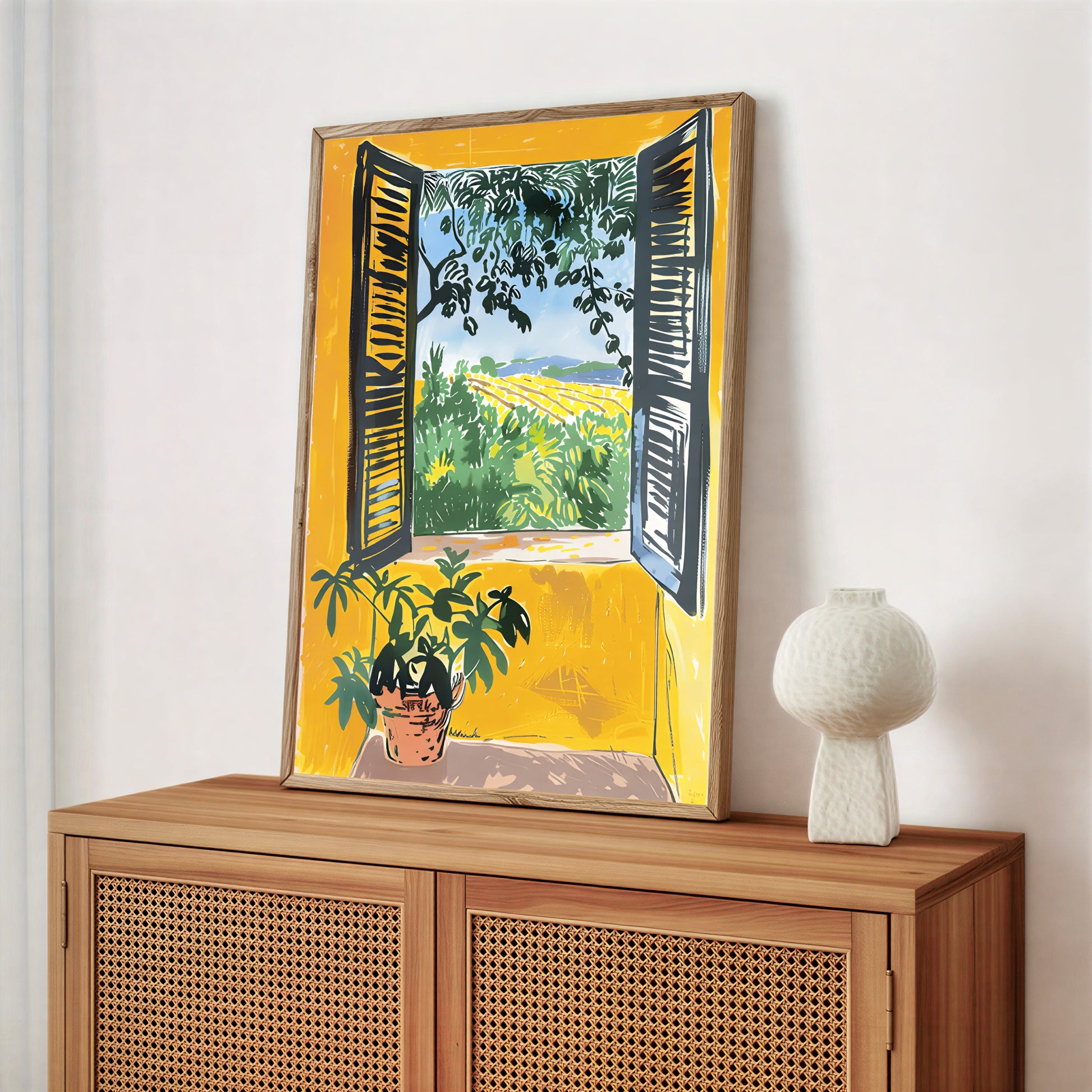 Matisse landscape window art with yellow wall design