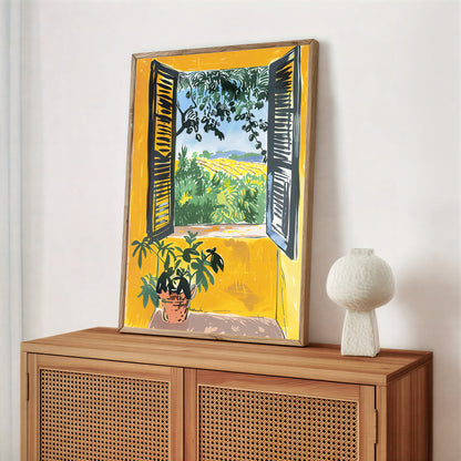 Matisse landscape window art with yellow wall design