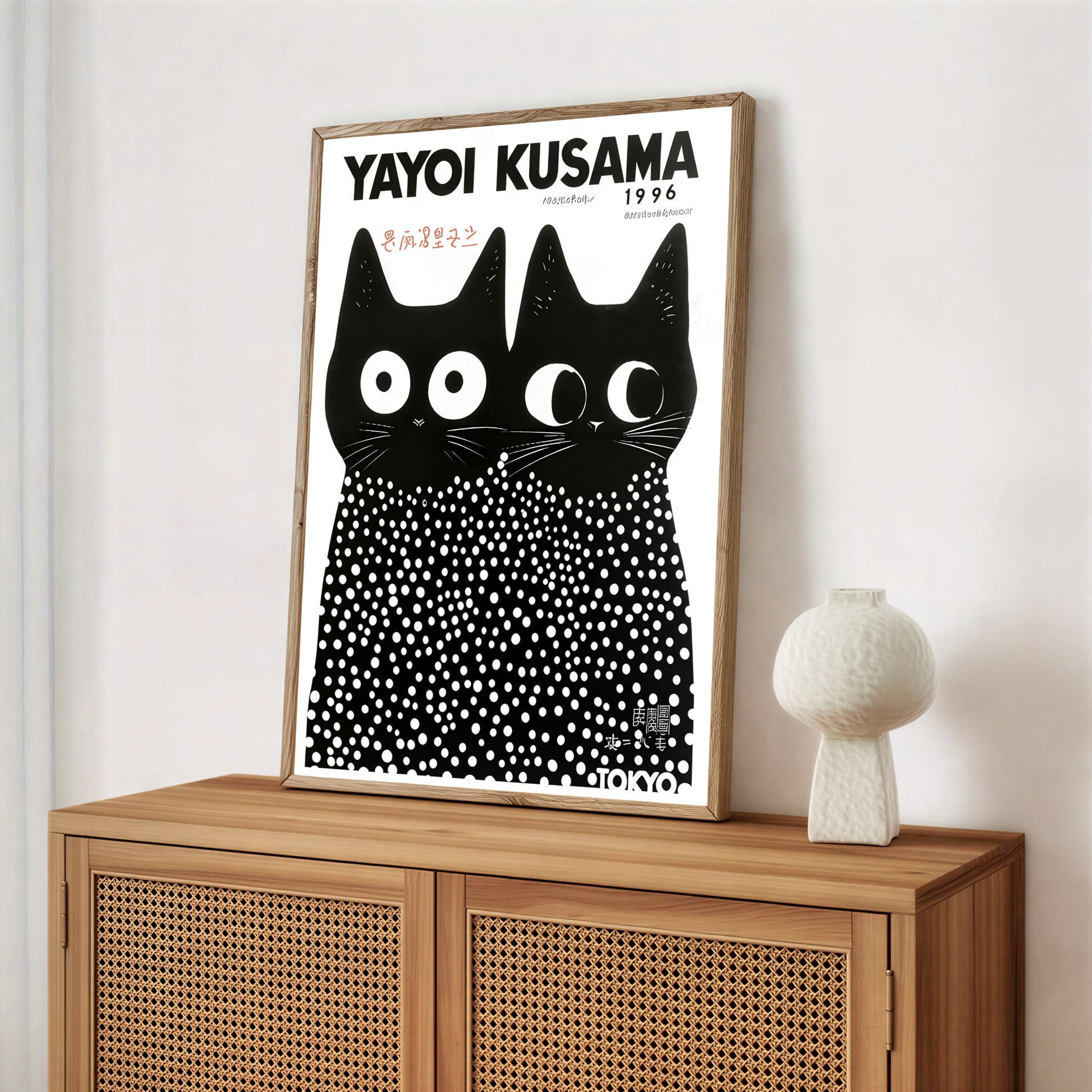 Kusama cat poster with abstract dot design