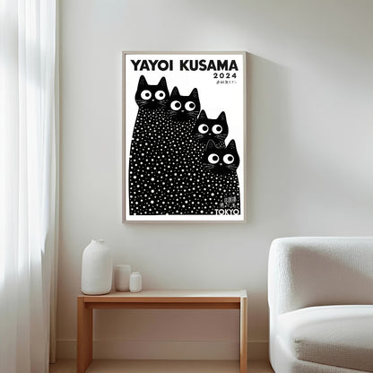 Yayoi Kusama Cats Print with Black Polka Dot wall art for living room decor