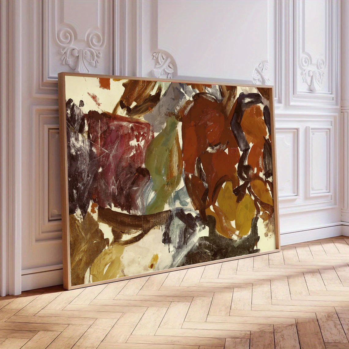 Large rustic abstract wall art with layered warm earthy tones