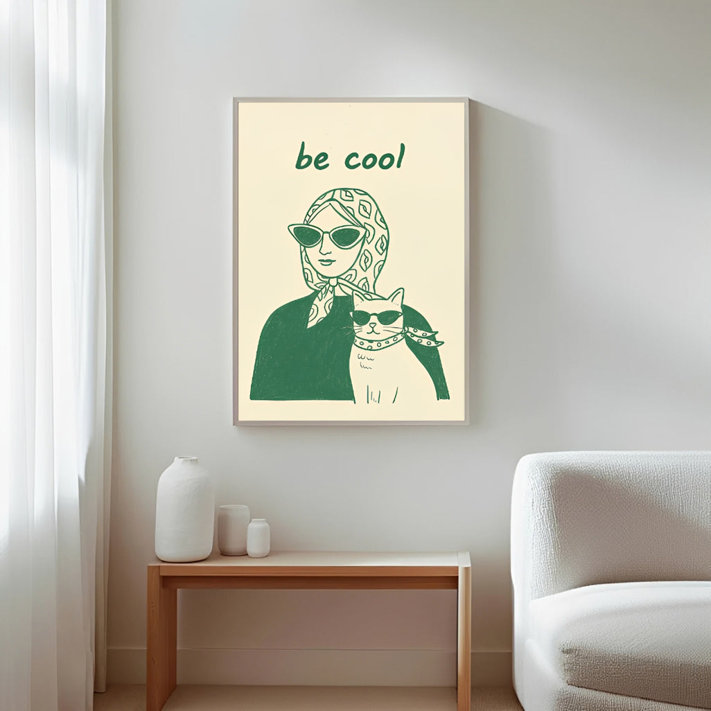 Aesthetic woman and cat poster minimalist print