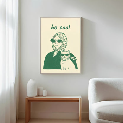 Aesthetic woman and cat poster minimalist print