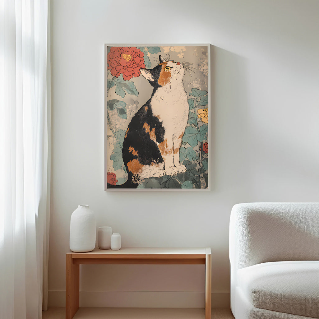 Vintage Japanese cat wall art print
