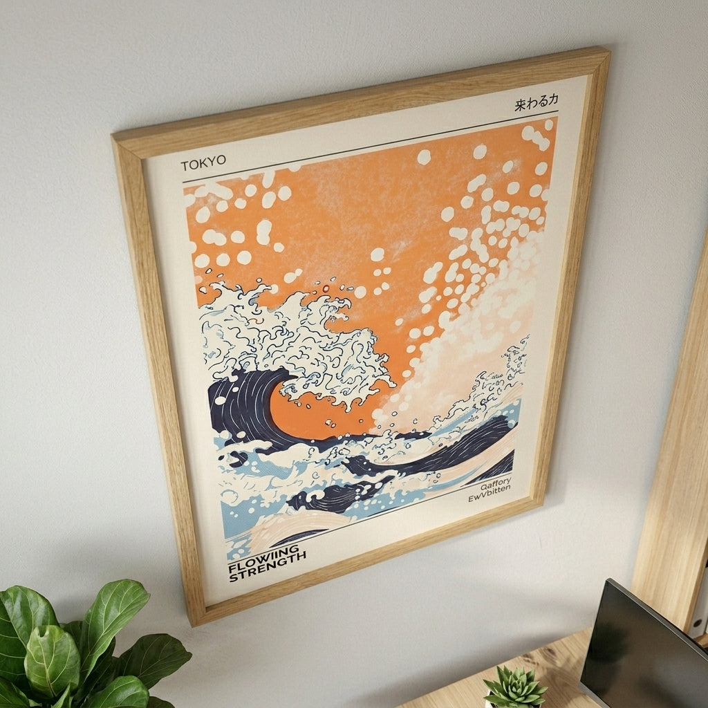 Japanese wave wall art for living room and gallery wall décor