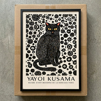 Minimalist Black Cat Art Print featuring contemporary black and white cat decor by PrintHaus
