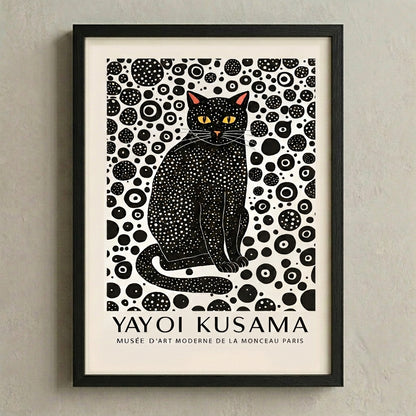 Framed Minimalist Black Cat Art Print with minimalist spotted cat home decor by PrintHaus