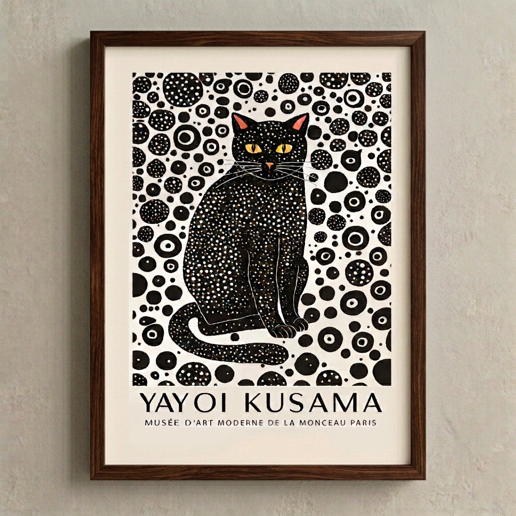 Framed Minimalist Black Cat Art Print and high-quality modern cat wall art by PrintHaus