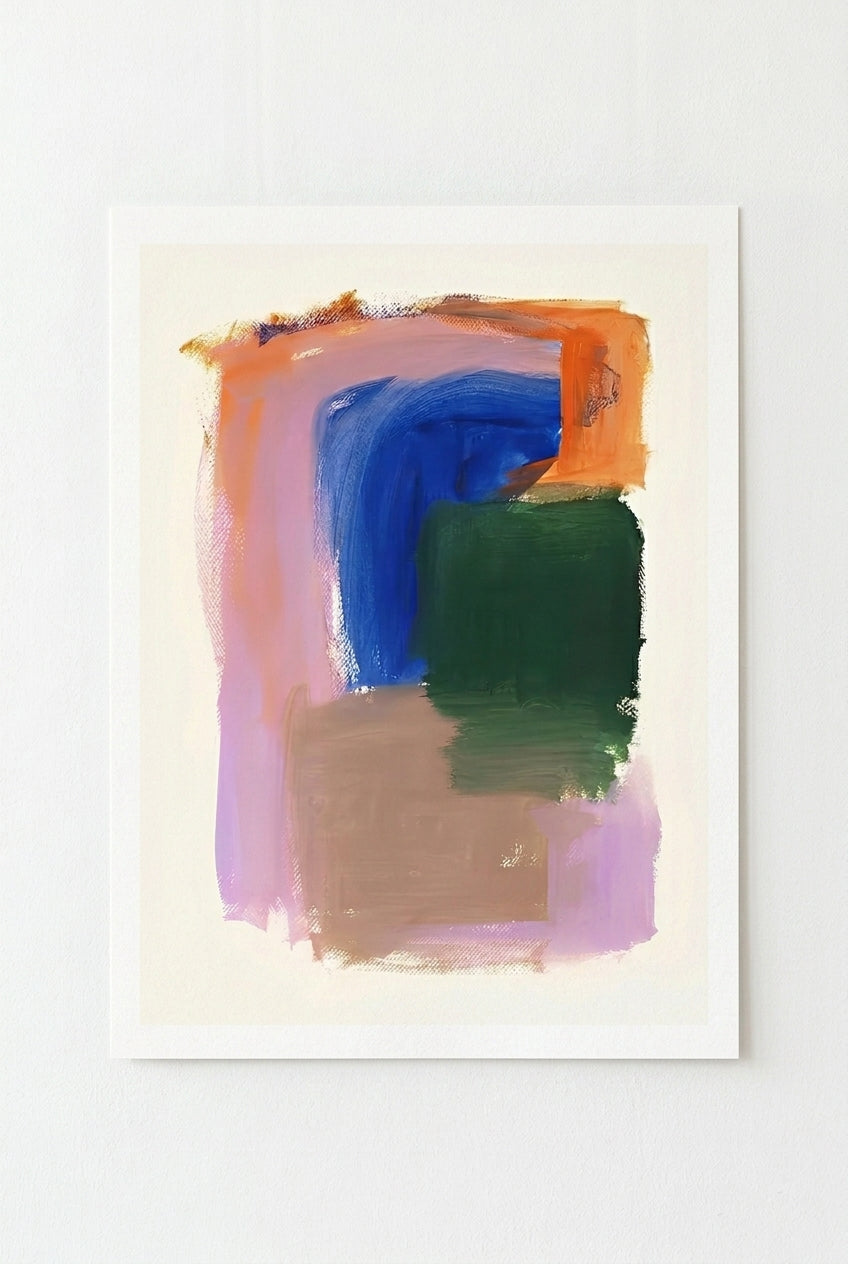 Colorful Modern Abstract Art Print with colorful brush strokes on a white background