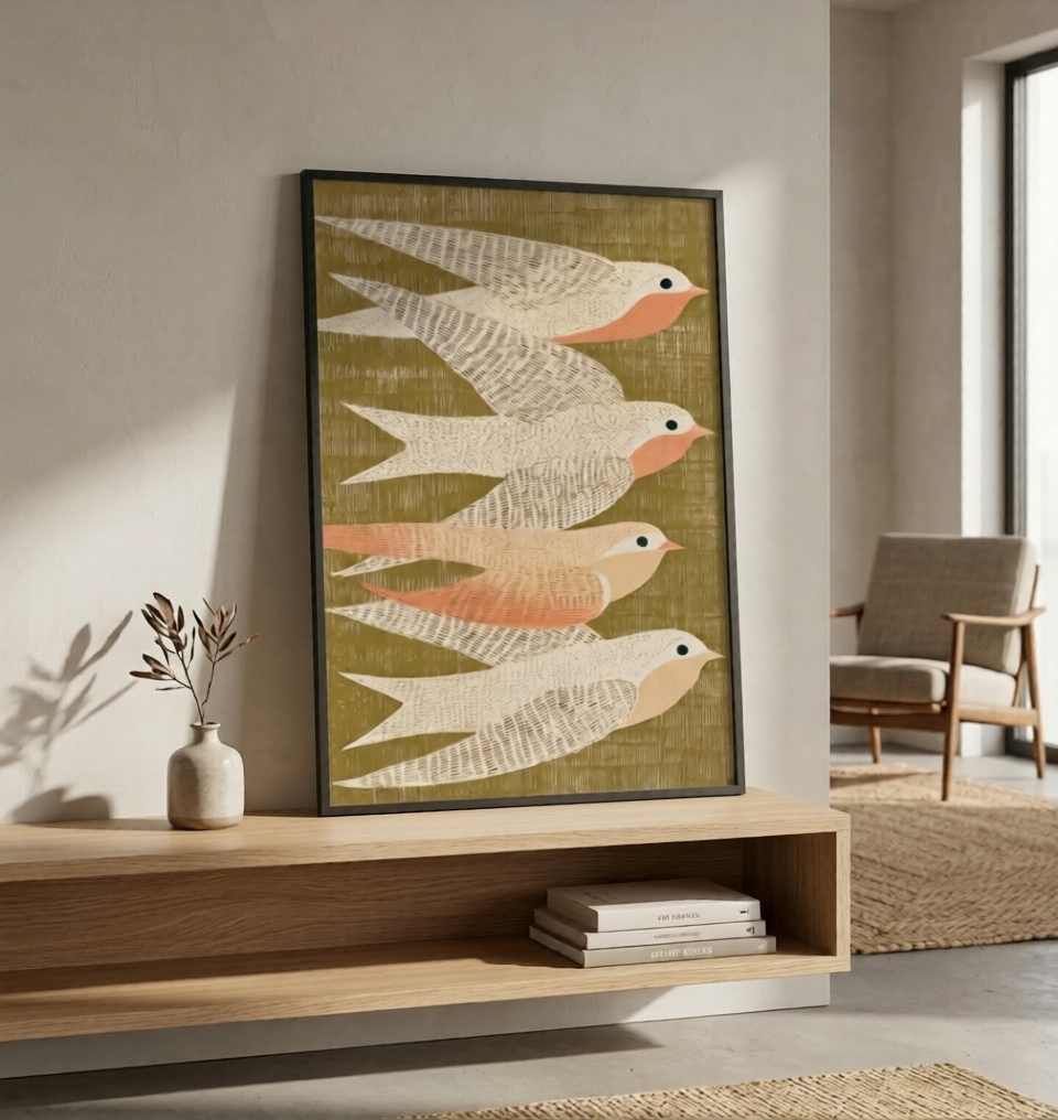 Elegant minimalist bird wall art print by PrintHaus inspired by Nordic design