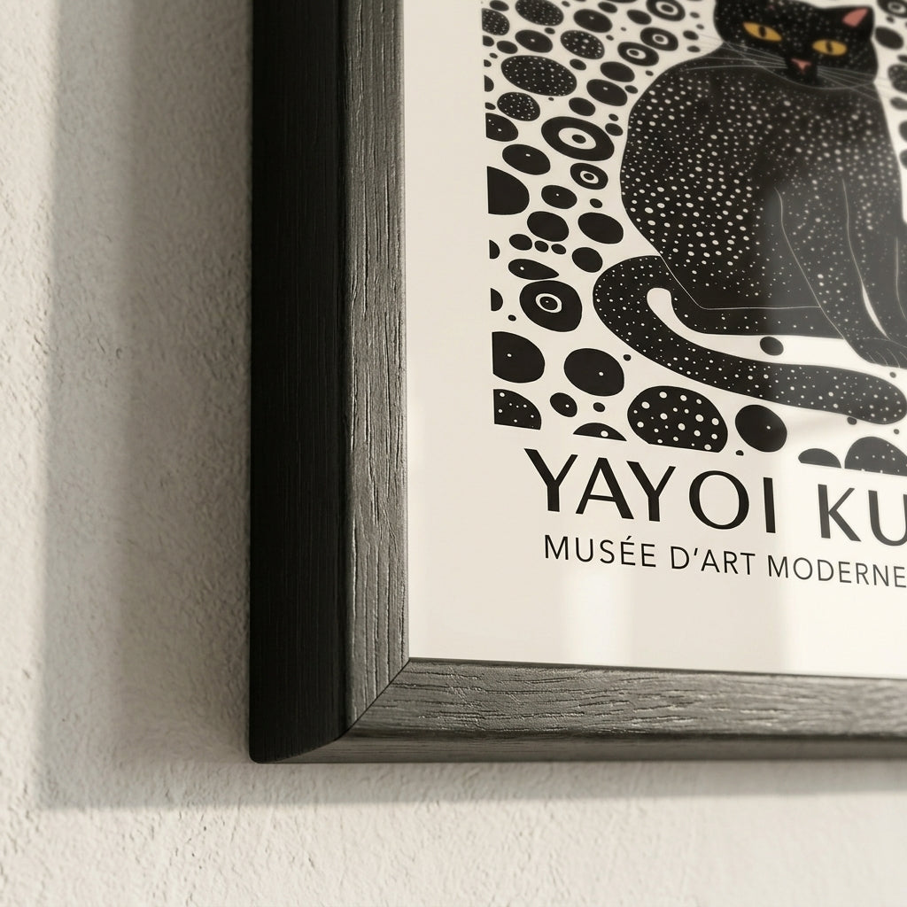 Framed Minimalist Black Cat Art Print featuring professional cat illustration for gallery wall by PrintHaus