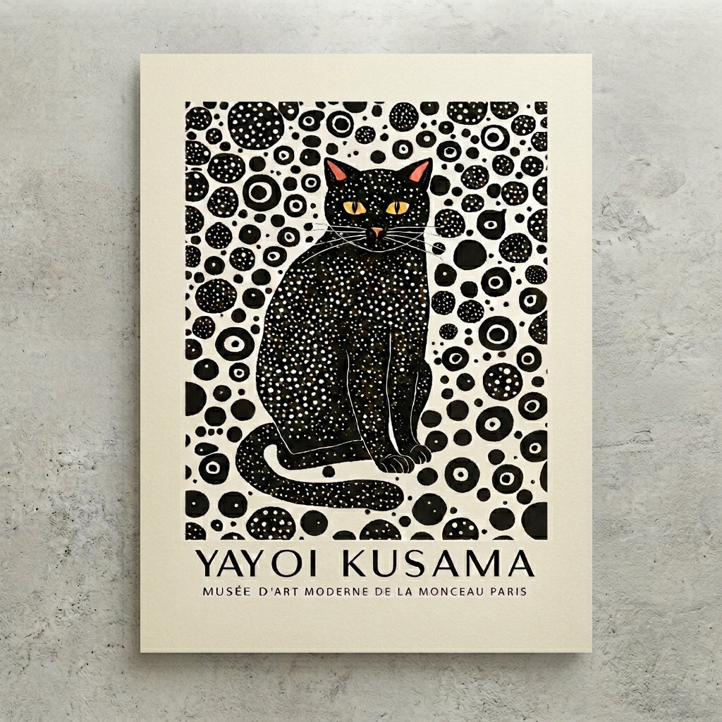 Minimalist Black Cat Art Print featuring unique modern cat wall decor by PrintHaus
