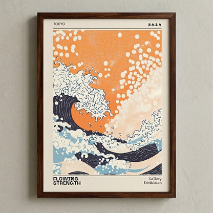 Framed great wave inspired Japanese art print for office and home décor