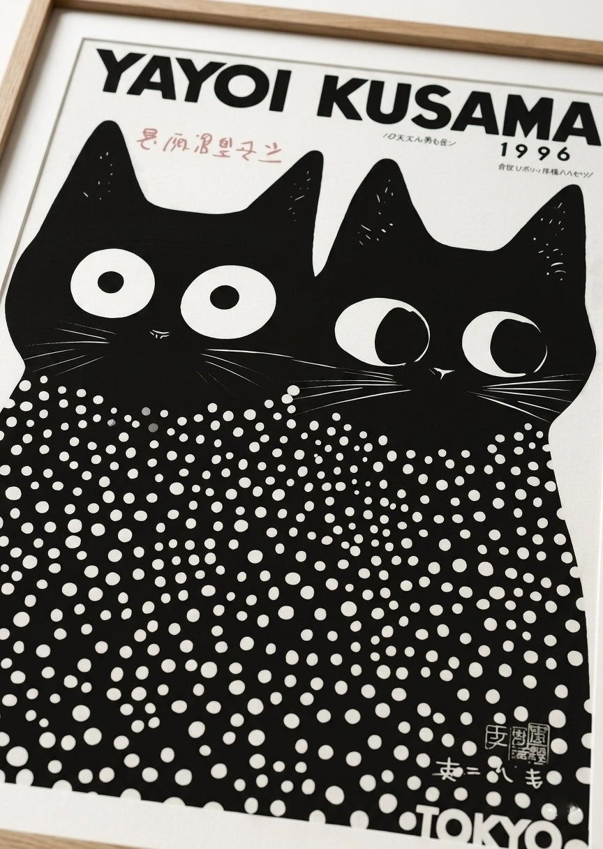 Polka Dot Art Wall Decor Yayoi Kusama Cat Print Poster PrintHaus framed wall art