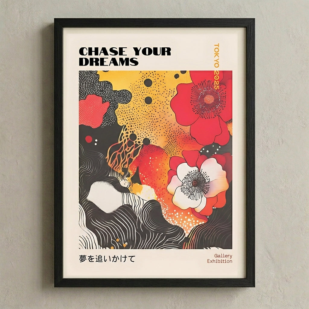 framed Museum-quality Japanese Graphic Poppy Art Print for modern wall décor by PrintHaus