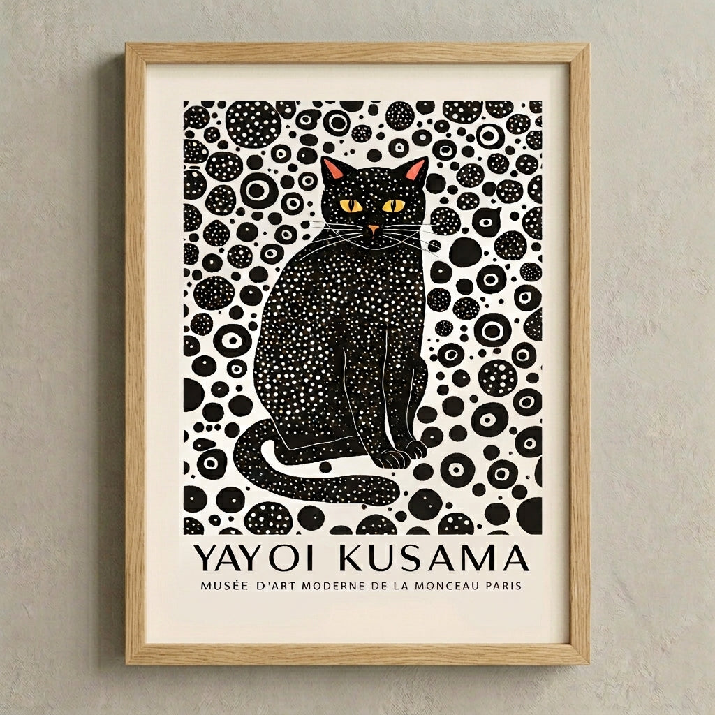 Framed Minimalist Black Cat Art Print featuring designer black cat minimalist artwork by PrintHaus